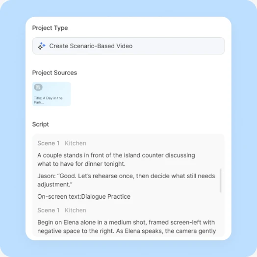 Visla Scenario-Based Video interface for starting a customer service training video with a prompt or script